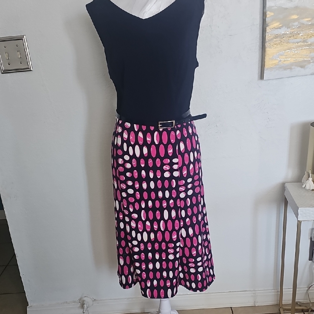 Maya Brooks Pink and Blue A-Line  Midi Dress